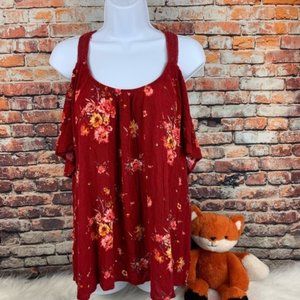 Torrid cold shoulder top red floral crepe size 3